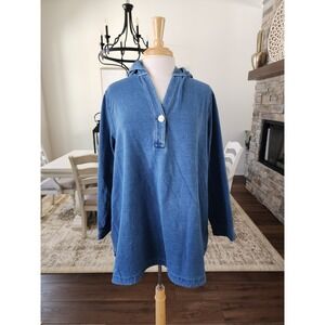 Pure Jill Indigo Denim Chambray Hooded Pullover Tunic Top XL